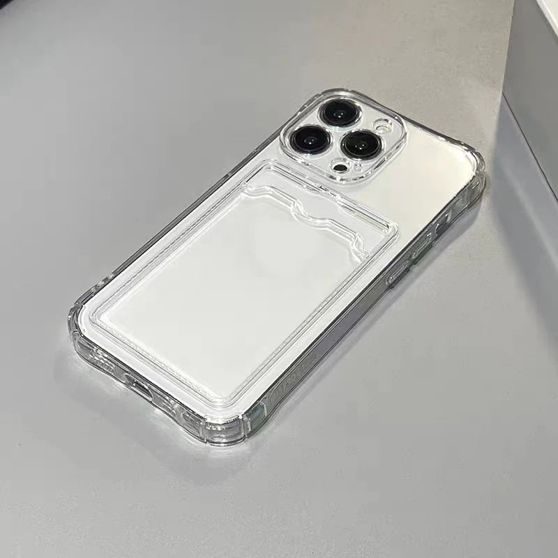 Shockproof Silicone Clear Phone Back Card Pocket Case 6/7/8/X/11/12/13/14/15/16